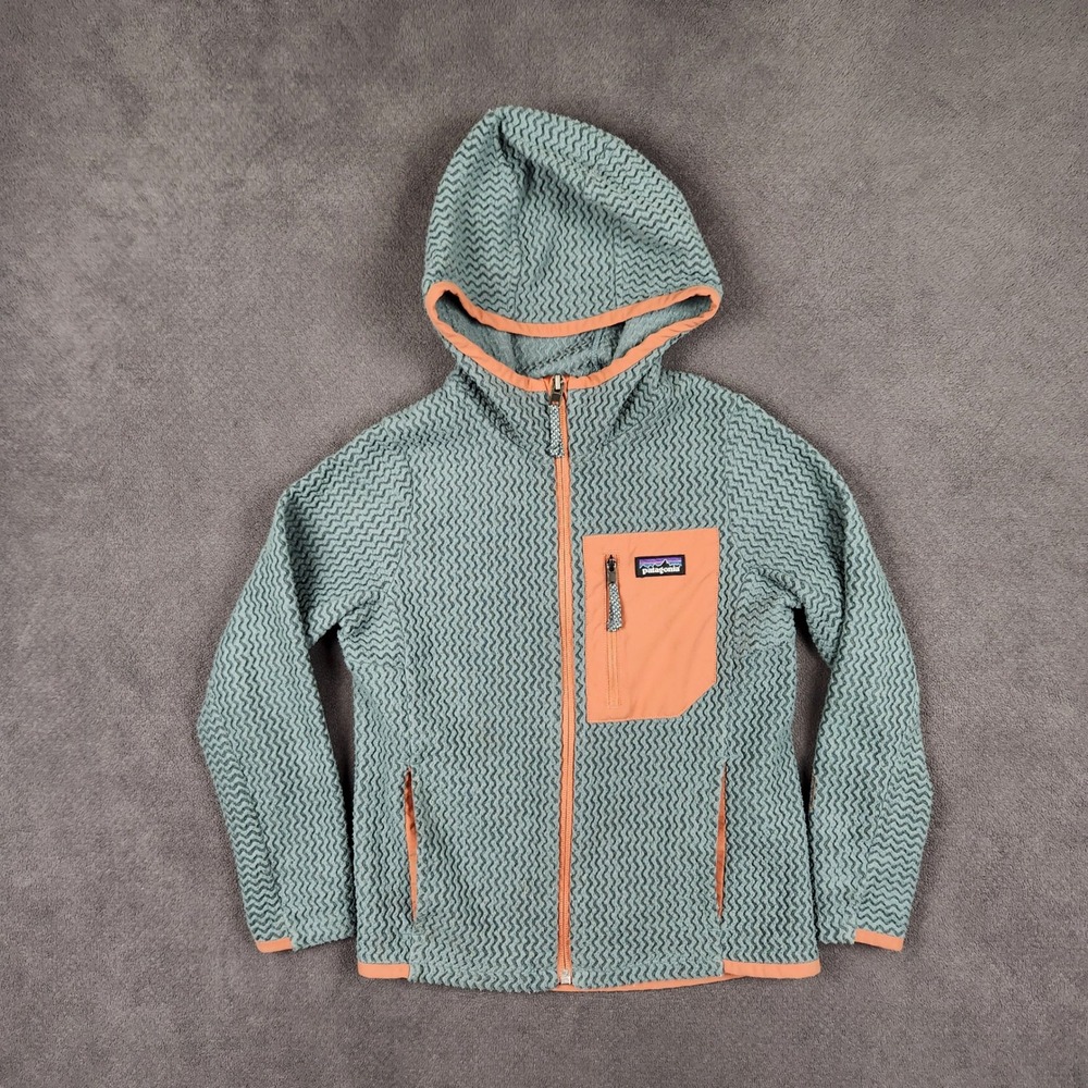 Patagonia R1 Air Full Zip Hoodie Kids XS Green Zigzag Textured Fleece 64810